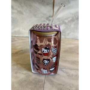 Hello Kitty Halloween Glass Tumbler w/Bamboo Lid & Glass Straw, 16 Ounces New